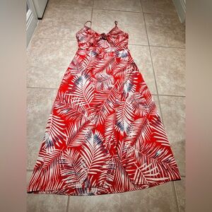Cupshe Red Cream and Blue Palm Leaf Dress Size S